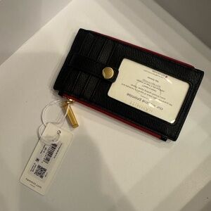 Hammitt Black Leather Card Case with Red Trim and Gold Hardware